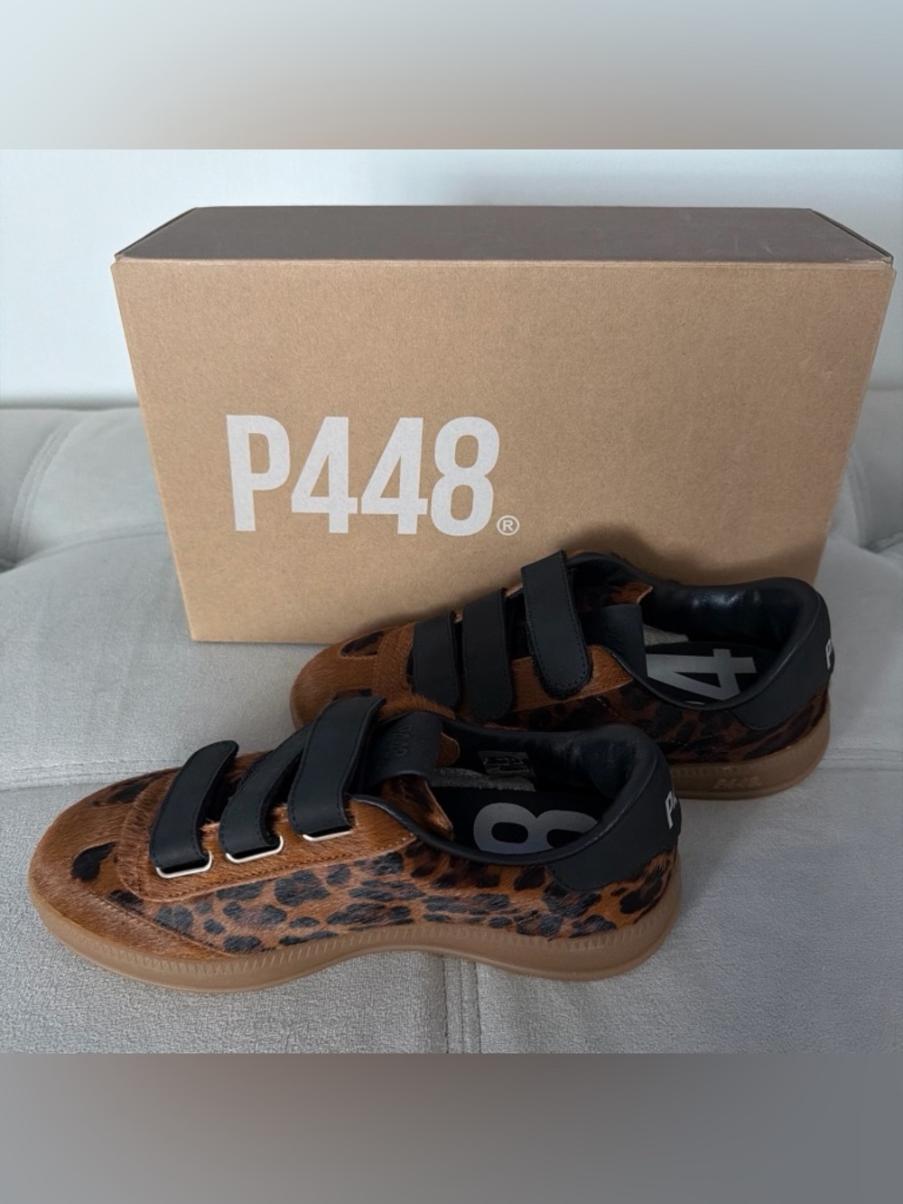 BNNW P448 Leopard Haircalf Velcro Sneakers - Brown & Black